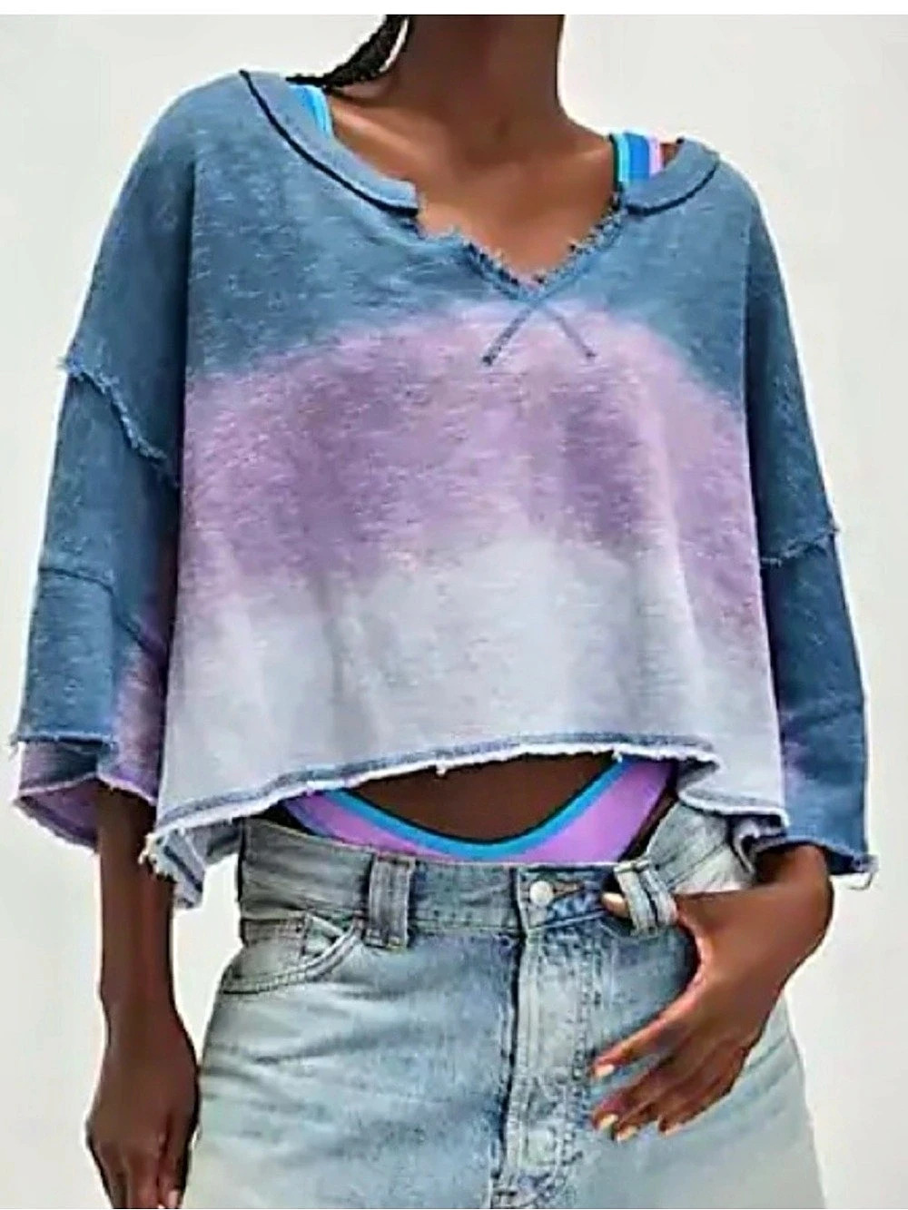 We the Free After Midnight Cotton Color Block Cropped Top, Sz s, nwot